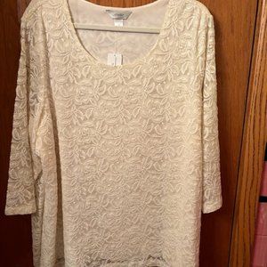 CJ Banks Cream colored Lace Tunic